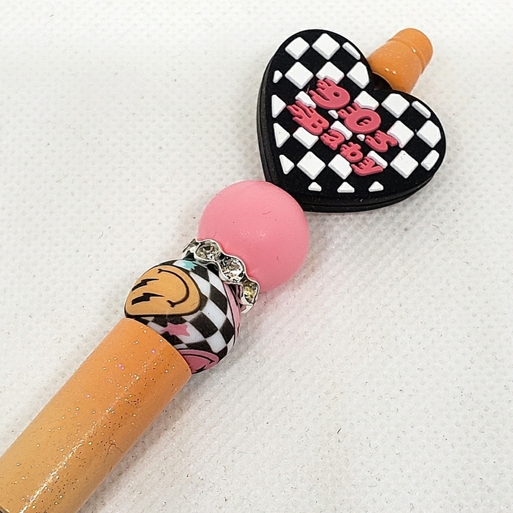 Handmade Checkered 90s Baby Glitter Gradient Beaded Silicone Focal Bead Pen